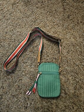 Shiraleah Green Quilted Crossbody with Striped Shoulder Strap